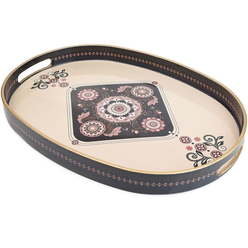 Omuriko Oval Plastic Serving Tray with Handles, Elegant Decorative Tray for Coffee Table, Ottoman, Living Room, Kitchen, Outdoor Use. 10"*16"*1.4" C - Image 1