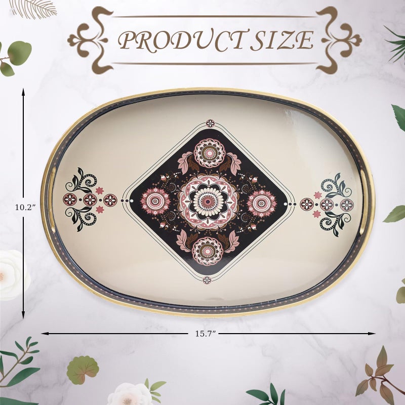 Omuriko Oval Plastic Serving Tray with Handles, Elegant Decorative Tray for Coffee Table, Ottoman, Living Room, Kitchen, Outdoor Use. 10"*16"*1.4" C - Image 3