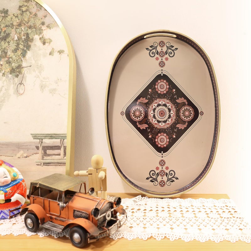Omuriko Oval Plastic Serving Tray with Handles, Elegant Decorative Tray for Coffee Table, Ottoman, Living Room, Kitchen, Outdoor Use. 10"*16"*1.4" C - Image 2