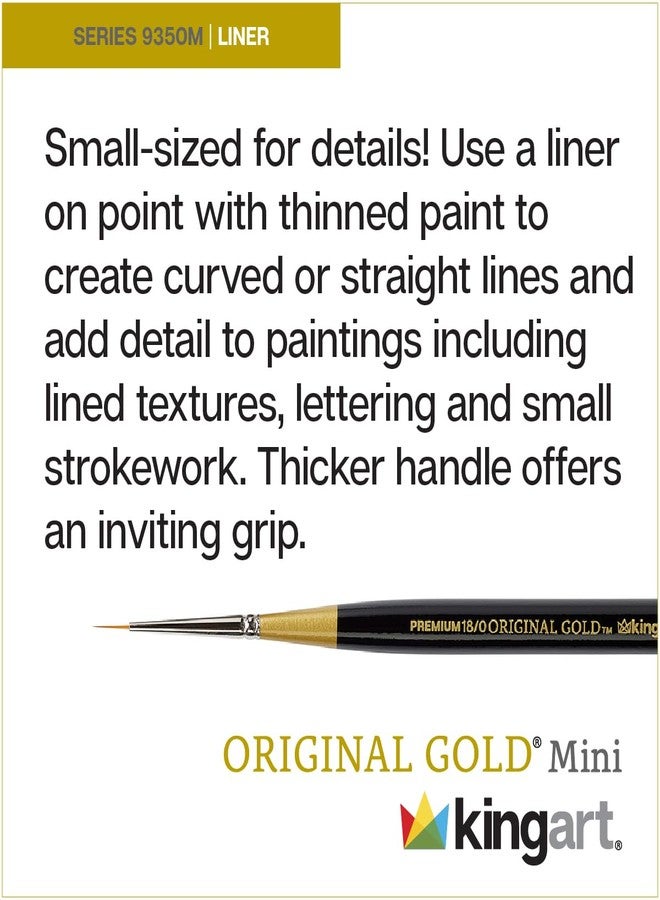 KINGART Premium Original Gold 9350M-18/0 Micro Detail Liner - Mini Thick Handle Series Artist Brush, Golden Taklon Synthetic Hair, for Acrylic, Watercolor, Oil and Gouache Painting, Size 18/0 - Image 3
