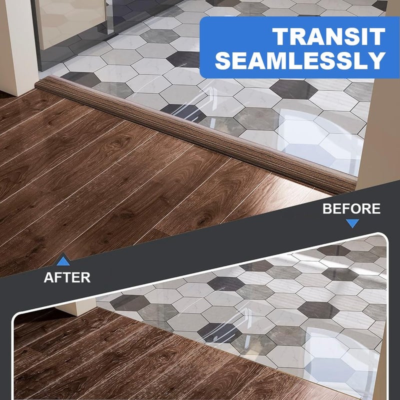 HASTHIP شريط انتقال الأرضية 2 قطعة، شريط لاصق ذاتي من الفينيل، شريط فاصل أرضي مسطح لربط الفجوات بين الأرضيات، عتبة السجاد، بلاط الأرضيات (47.2 × 1.57 بوصة، بني) - Image 3