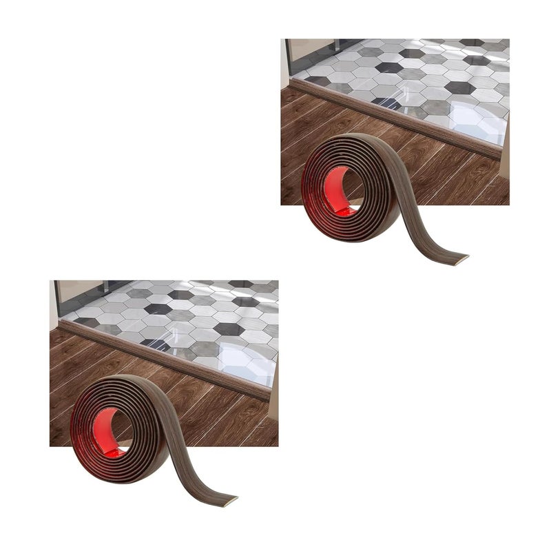 HASTHIP شريط انتقال الأرضية 2 قطعة، شريط لاصق ذاتي من الفينيل، شريط فاصل أرضي مسطح لربط الفجوات بين الأرضيات، عتبة السجاد، بلاط الأرضيات (47.2 × 1.57 بوصة، بني) - Image 1