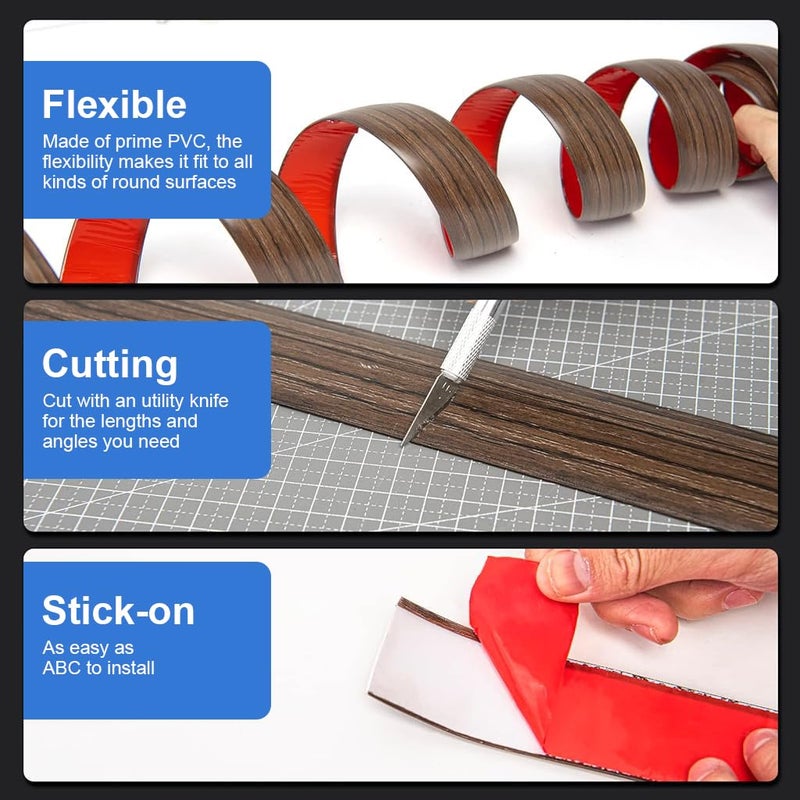 HASTHIP شريط انتقال الأرضية 2 قطعة، شريط لاصق ذاتي من الفينيل، شريط فاصل أرضي مسطح لربط الفجوات بين الأرضيات، عتبة السجاد، بلاط الأرضيات (47.2 × 1.57 بوصة، بني) - Image 4