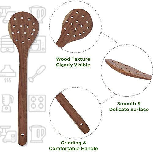 e kysa basics Wooden Round (31 * 7 cm), Rectangle (31 * 7 cm, 2 pcs) and Triangle (24 * 8 cm) Compact Flip/Spatula/Ladle and Spoon (27 * 6 cm) for Cooking Dosa/Roti/Chapati, Non-Stick- Set of 5 - Image 4