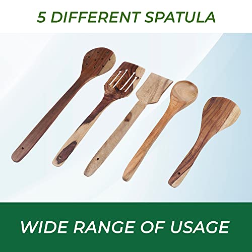 e kysa basics Wooden Round (31 * 7 cm), Rectangle (31 * 7 cm, 2 pcs) and Triangle (24 * 8 cm) Compact Flip/Spatula/Ladle and Spoon (27 * 6 cm) for Cooking Dosa/Roti/Chapati, Non-Stick- Set of 5 - Image 5