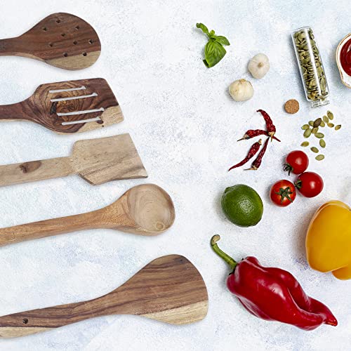 e kysa basics Wooden Round (31 * 7 cm), Rectangle (31 * 7 cm, 2 pcs) and Triangle (24 * 8 cm) Compact Flip/Spatula/Ladle and Spoon (27 * 6 cm) for Cooking Dosa/Roti/Chapati, Non-Stick- Set of 5 - Image 3