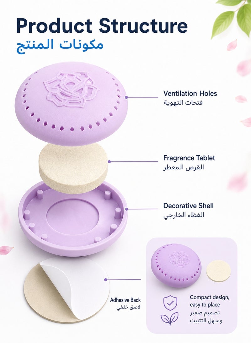 موندا عبوة من 6 قطع معطر جو لاصق صلب، مزيل روائح للحمامات وغرف النوم وخزانات الملابس والسيارات والمنزل، معطر جو يدوم طويلاً مع أقراص معطرة، سهل التركيب. - Image 4