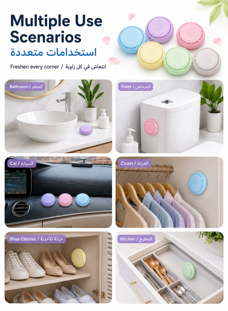 موندا عبوة من 6 قطع معطر جو لاصق صلب، مزيل روائح للحمامات وغرف النوم وخزانات الملابس والسيارات والمنزل، معطر جو يدوم طويلاً مع أقراص معطرة، سهل التركيب. - Image 2