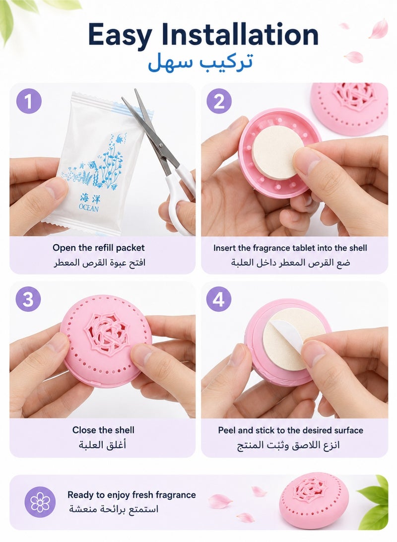 موندا عبوة من 6 قطع معطر جو لاصق صلب، مزيل روائح للحمامات وغرف النوم وخزانات الملابس والسيارات والمنزل، معطر جو يدوم طويلاً مع أقراص معطرة، سهل التركيب. - Image 3