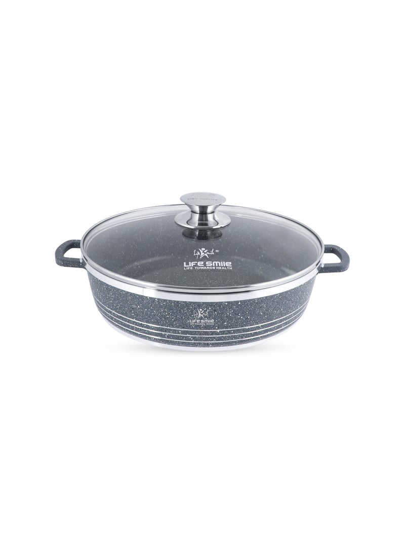 Life Smile 28cm (3.9 Liters) Nonstick Shallow Pot- Cooking Pot - Multi Layer Non Stick Granite Cookware 100% PFOA Free Cookwares- Shallow Pot with Glass Lid & Stainless Steel Rim - Oven safe Pots  - Image 1
