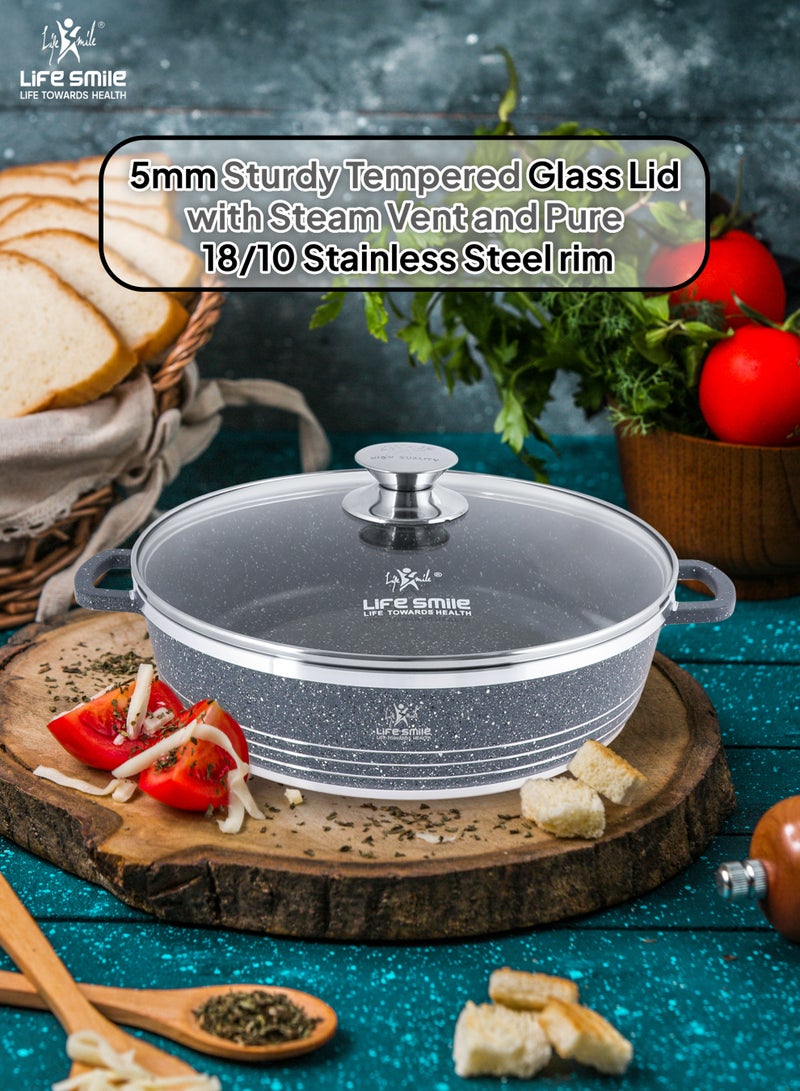 Life Smile 28cm (3.9 Liters) Nonstick Shallow Pot- Cooking Pot - Multi Layer Non Stick Granite Cookware 100% PFOA Free Cookwares- Shallow Pot with Glass Lid & Stainless Steel Rim - Oven safe Pots  - Image 5