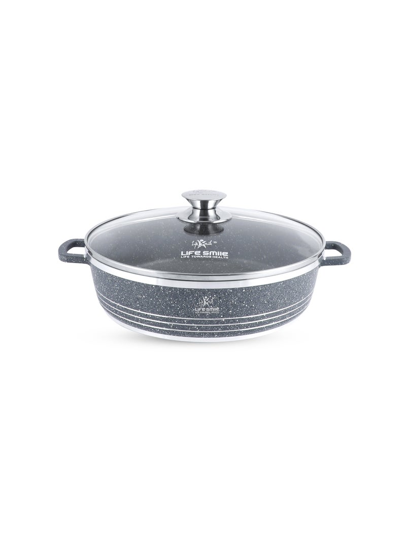 Life Smile 28cm (3.9 Liters) Nonstick Shallow Pot- Cooking Pot - Multi Layer Non Stick Granite Cookware 100% PFOA Free Cookwares- Shallow Pot with Glass Lid & Stainless Steel Rim - Oven safe Pots - Image 1