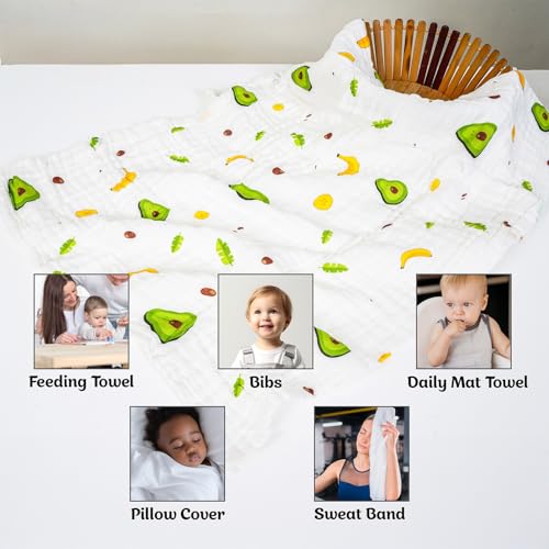 BASEEFY Muslin Bath Towel for Babies – 6 Layer Premium Cotton, Super Soft, Breathable & Highly Absorbent, Gentle on Sensitive Skin for Kids Boys and Girls (105 * 50 CM, Avocado) - Image 2