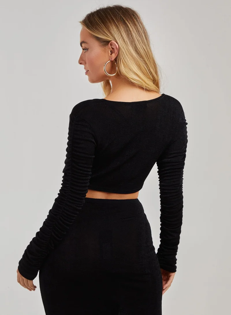 Pink Vanilla Shimmer Ruched Ring Detail Top