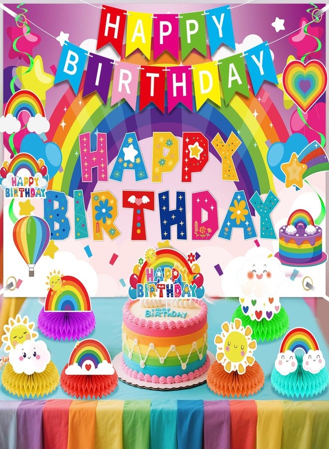 LUUFILx Rainbow Birthday Party Decoration Happy Birthday Banner Decorations for Kids Girls Rainbow Party Supplies Includes Honeycomb Centerpieces Hanging Swirl Balloons Cake Topper - Image 3