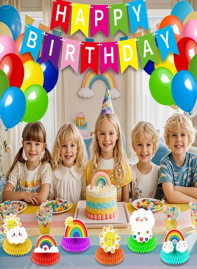 LUUFILx Rainbow Birthday Party Decoration Happy Birthday Banner Decorations for Kids Girls Rainbow Party Supplies Includes Honeycomb Centerpieces Hanging Swirl Balloons Cake Topper - Image 2