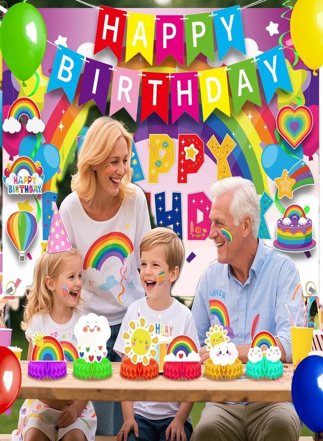LUUFILx Rainbow Birthday Party Decoration Happy Birthday Banner Decorations for Kids Girls Rainbow Party Supplies Includes Honeycomb Centerpieces Hanging Swirl Balloons Cake Topper - Image 4