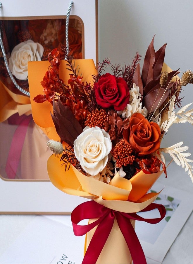 DAMOR باقة زهور محفوظة، هدية لها، زهور طبيعية تدوم طويلاً، هدية عيد الحب، عيد الأم، عيد ميلاد للنساء، الزوجة، الأم، الجدة، زينة غرفة من ورود تدوم للأبد مع مزهرية - Image 2