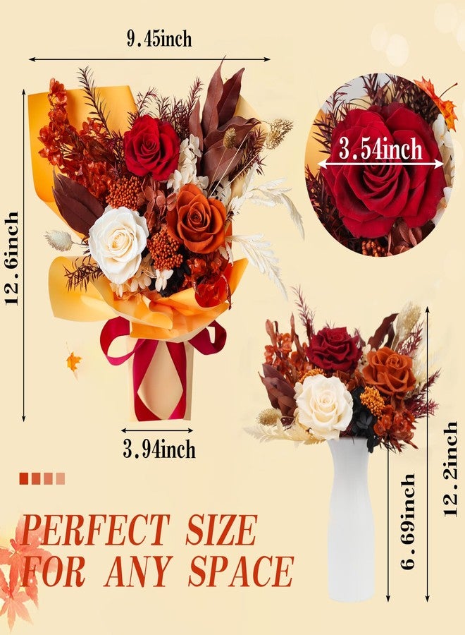 DAMOR باقة زهور محفوظة، هدية لها، زهور طبيعية تدوم طويلاً، هدية عيد الحب، عيد الأم، عيد ميلاد للنساء، الزوجة، الأم، الجدة، زينة غرفة من ورود تدوم للأبد مع مزهرية - Image 3