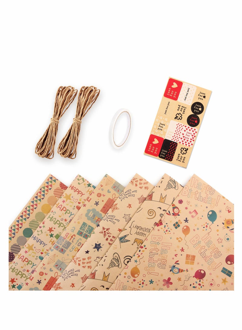 Eco-Friendly Gift Wrapping Paper Roll Set of 6 with Tags and Decorative Twine, Kraft Brown Recycled Paper for Birthdays, Holidays, Weddings, and Parties (Size 70cm x 50cm) - Image 2