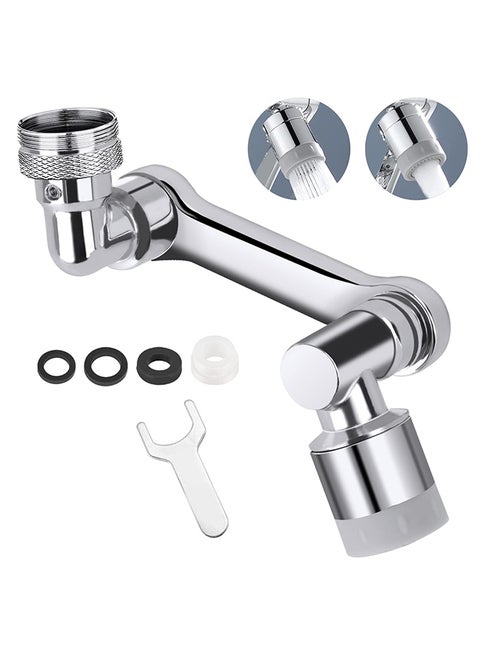 Rotating Faucet Extender Aerator 1080° Large-Angle Rotating Robotic Arm Water Nozzle Faucet Adaptor -Silver