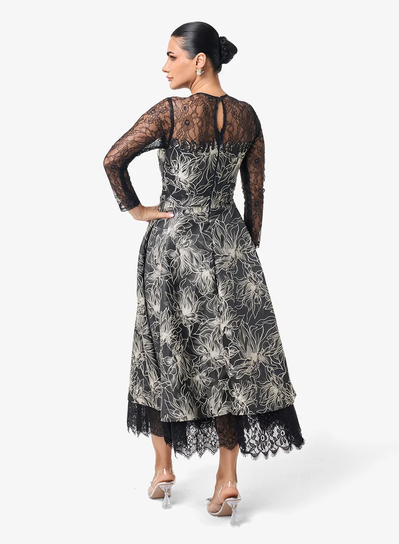 Threadz by Ajooni Lace Detail Midi Dress