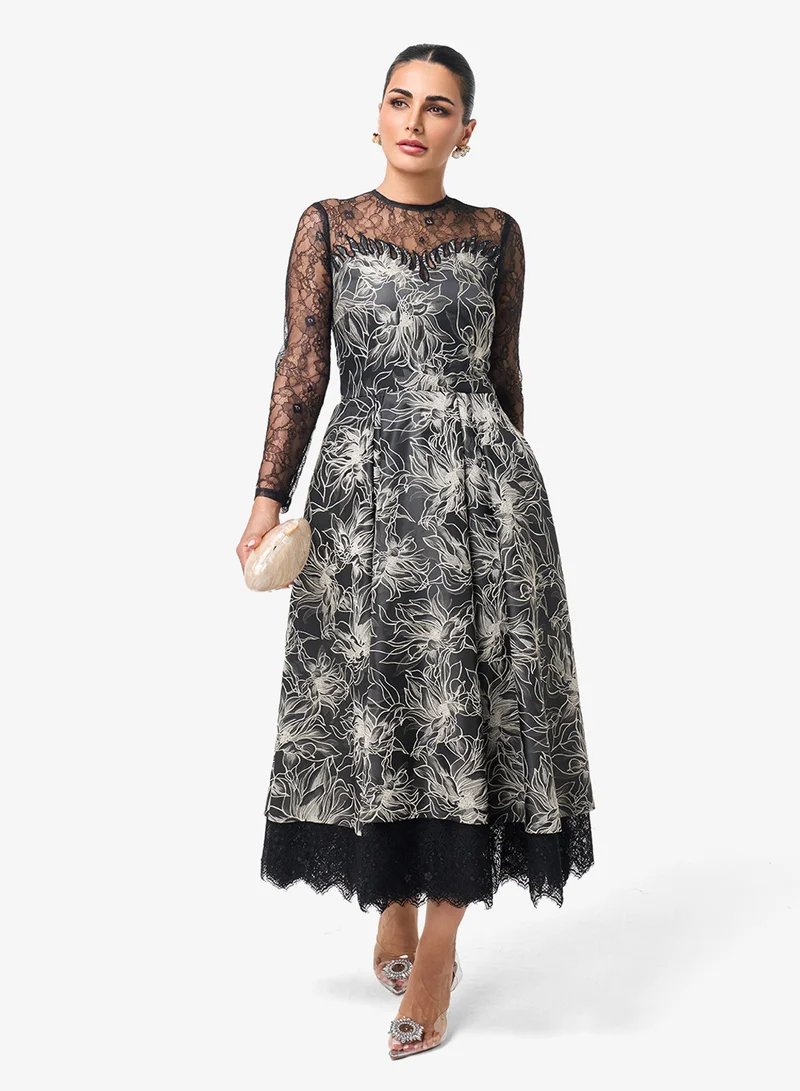 Threadz by Ajooni Lace Detail Midi Dress