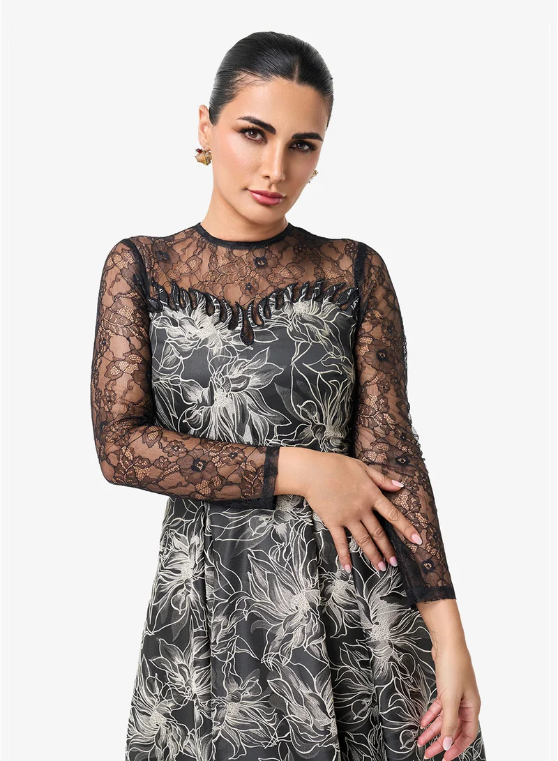 Threadz by Ajooni  Lace Detail Midi Dress for Women | Best Price UAE
