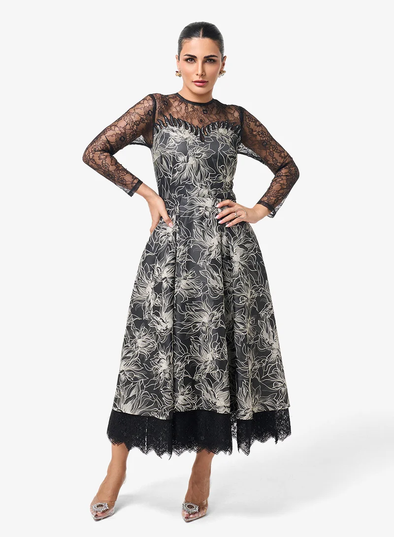 Threadz by Ajooni  Lace Detail Midi Dress for Women | Best Price UAE
