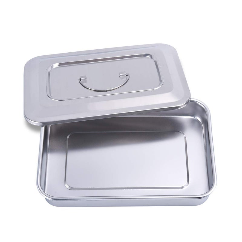 ANNWAH Medical Surgical Trays Stainless Steel Dental Instruments Tray Organizer Holder Sterilization Plate Trays boxs with Lid & Handle Grip 2 Sizesâ€¦ - Image 1