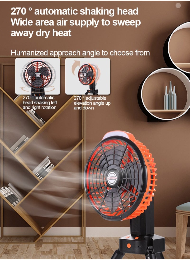 ET-LIFE - 4-Speeds Portable Camping Fan with LED Light and Tripod Stand USB Rechargeable 270° Revolve Foldable - Image 1