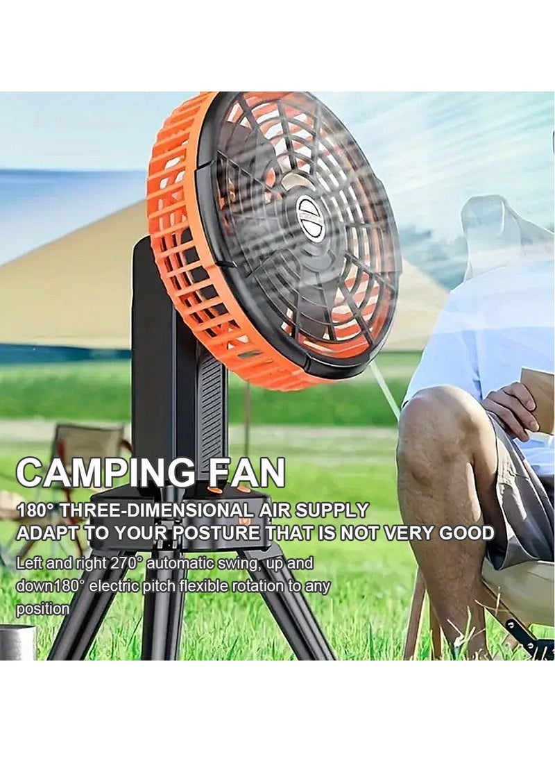 ET-LIFE - 4-Speeds Portable Camping Fan with LED Light and Tripod Stand USB Rechargeable 270° Revolve Foldable - Image 1