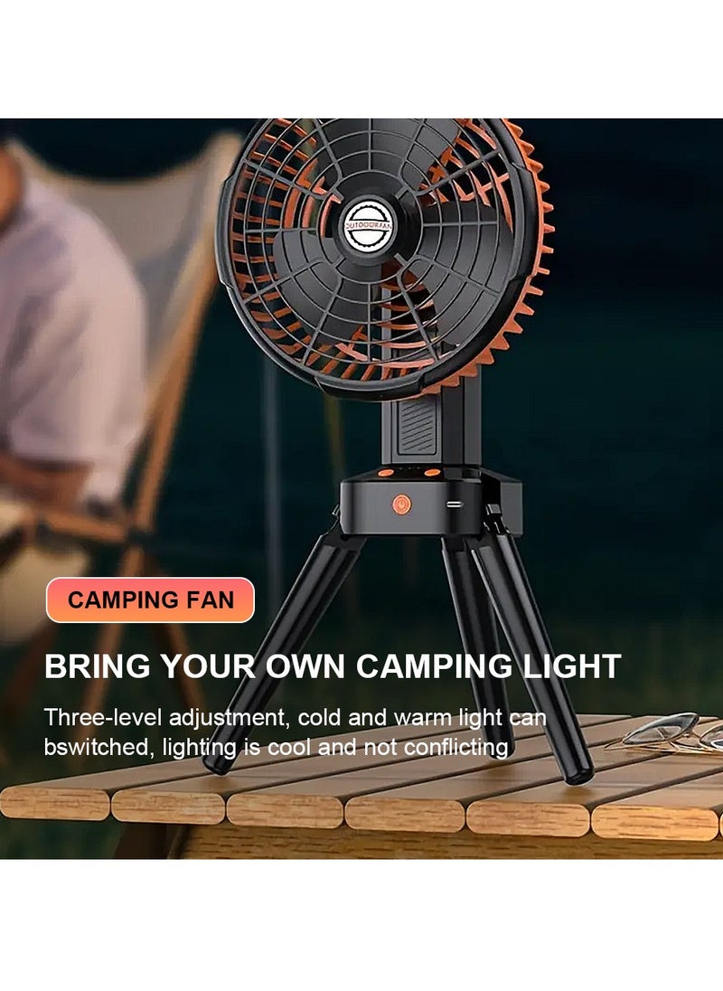 ET-LIFE - 4-Speeds Portable Camping Fan with LED Light and Tripod Stand USB Rechargeable 270° Revolve Foldable - Image 1