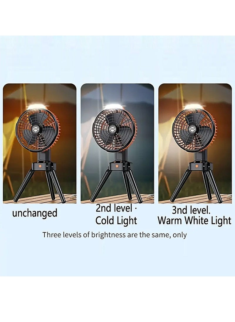 ET-LIFE - 4-Speeds Portable Camping Fan with LED Light and Tripod Stand USB Rechargeable 270° Revolve Foldable - Image 1