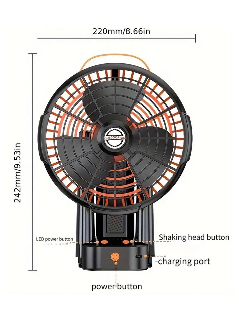 ET-LIFE - 4-Speeds Portable Camping Fan with LED Light and Tripod Stand USB Rechargeable 270° Revolve Foldable - Image 1