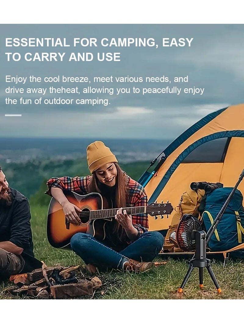 ET-LIFE - 4-Speeds Portable Camping Fan with LED Light and Tripod Stand USB Rechargeable 270° Revolve Foldable - Image 1
