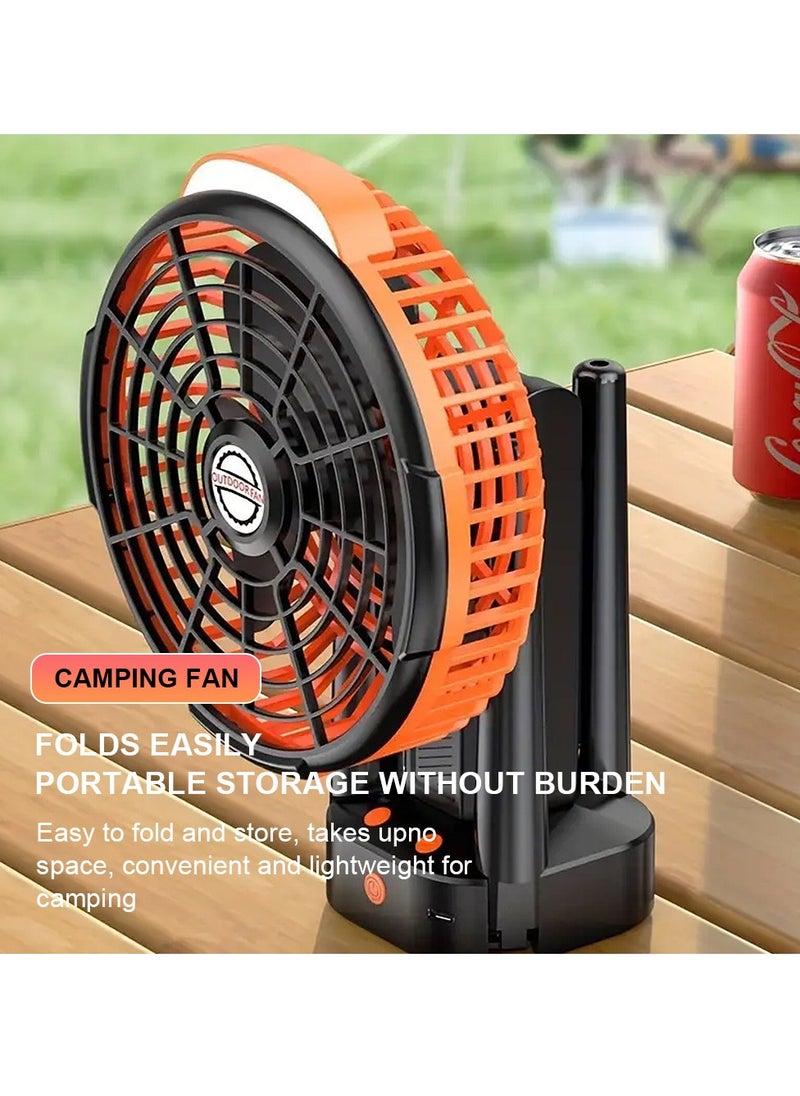 ET-LIFE - 4-Speeds Portable Camping Fan with LED Light and Tripod Stand USB Rechargeable 270° Revolve Foldable - Image 1