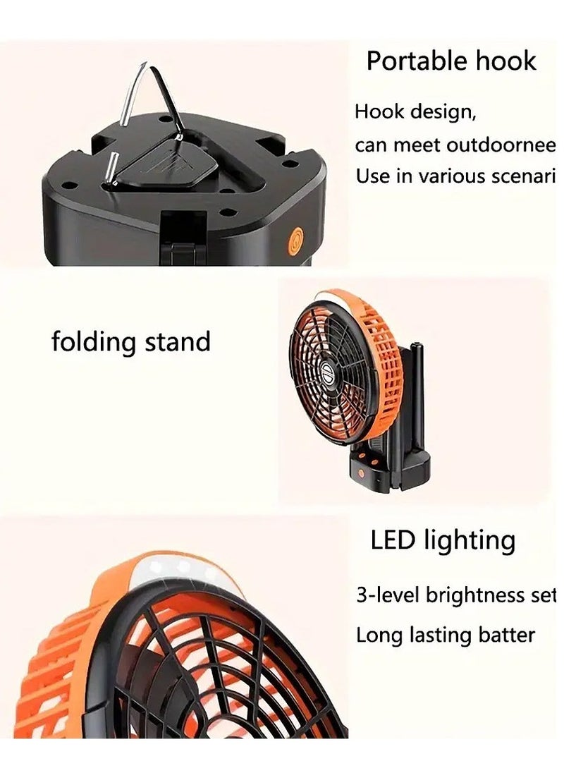 ET-LIFE - 4-Speeds Portable Camping Fan with LED Light and Tripod Stand USB Rechargeable 270° Revolve Foldable - Image 1