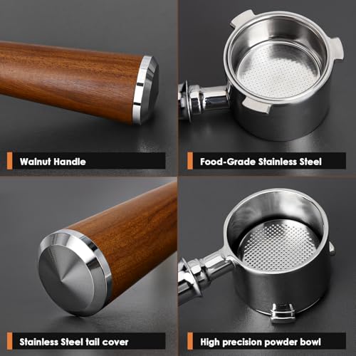 YMWVH 51mm Bottomless Portafilter 3 Ears Compatible with De-longhi La Specialista Coffee Espresso Machine EC9335 9155 9355 9665,100% Stainless Steel Filter Basket and Rosewood Handle - Image 4