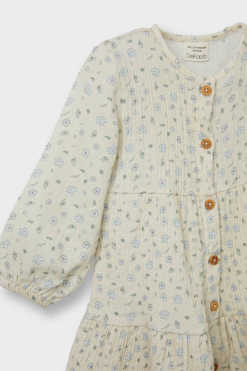 ديفاكتو فستان بيبي بناتي فلورال كرنكيل قصة عادية برقبة مستديرة - Image 2