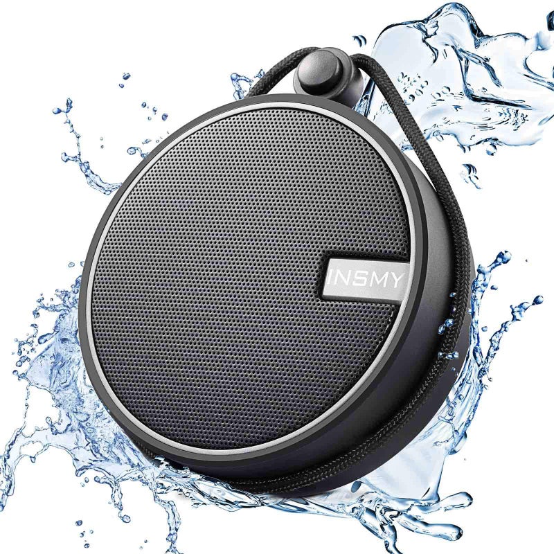 INSMY مكبر صوت بلوتوث محمول مقاوم للماء INSMY C12 IPX7، مكبر صوت صغير محمول، مكبرات صوت بلوتوث لاسلكية بصوت واضح وعالي، يدعم بطاقة TF، كوب شفط لزوارق الكاياك والقوارب وشاطئ البحر (أسود) - Image 1