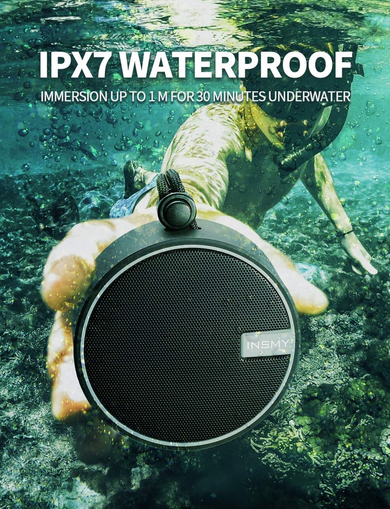 INSMY مكبر صوت بلوتوث محمول مقاوم للماء INSMY C12 IPX7، مكبر صوت صغير محمول، مكبرات صوت بلوتوث لاسلكية بصوت واضح وعالي، يدعم بطاقة TF، كوب شفط لزوارق الكاياك والقوارب وشاطئ البحر (أسود) - Image 2