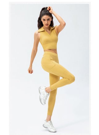 High rise and turndown collar vest fitness running tights yoga sport two suits. - pzsku/Z4EEB3480934B6A9AD488Z/45/_/1657802012/f70b6c91-7300-44c5-bec4-277aef3e2675