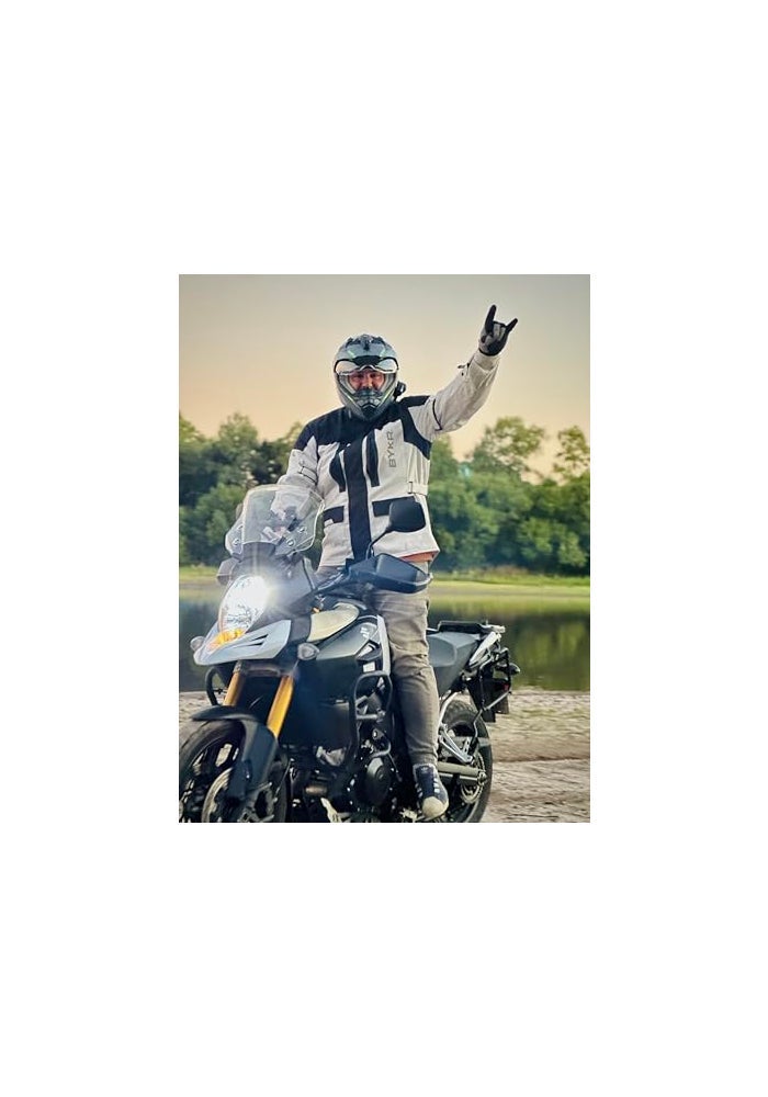 BYKR Adventure Touring Motorcycle Jacket For Men Women Enduro Biker Textile Riding Gear CE Armored Silver M - Image 3