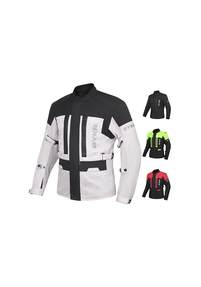 BYKR Adventure Touring Motorcycle Jacket For Men Women Enduro Biker Textile Riding Gear CE Armored Silver M - Image 1