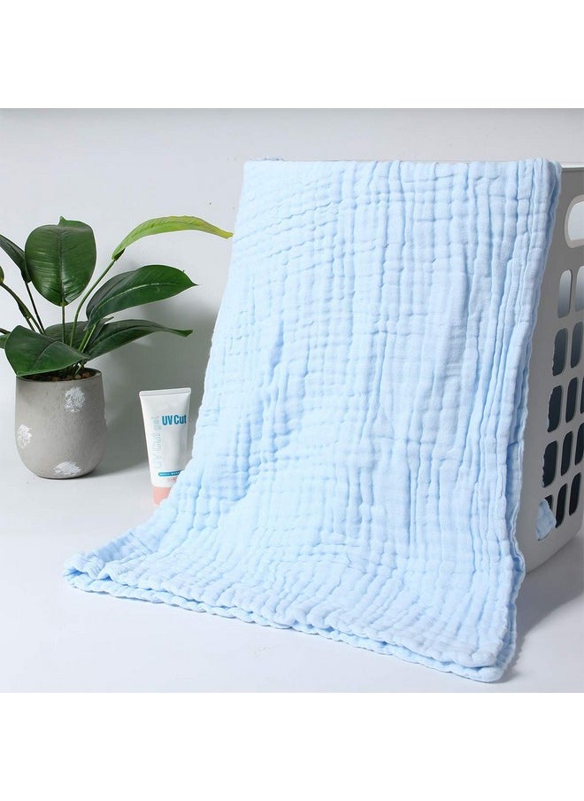 MOM'S HOME Baby Super Soft Absorbent Muslin 6 Layer Wash Towel- 100X100 Cm - | 0-3 Years | Blue  - Image 1