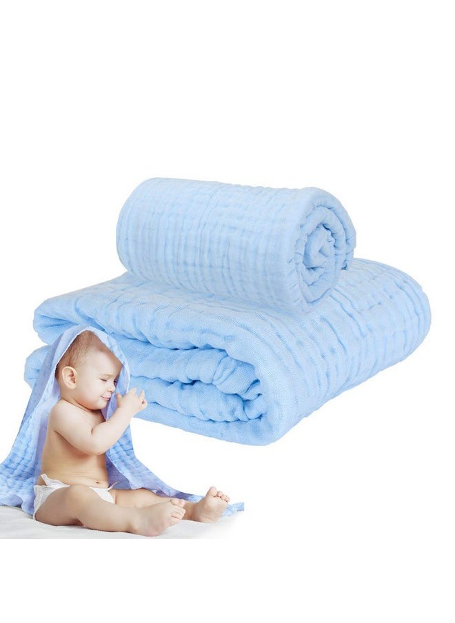 MOM'S HOME Baby Super Soft Absorbent Muslin 6 Layer Wash Towel- 100X100 Cm - | 0-3 Years | Blue  - Image 2