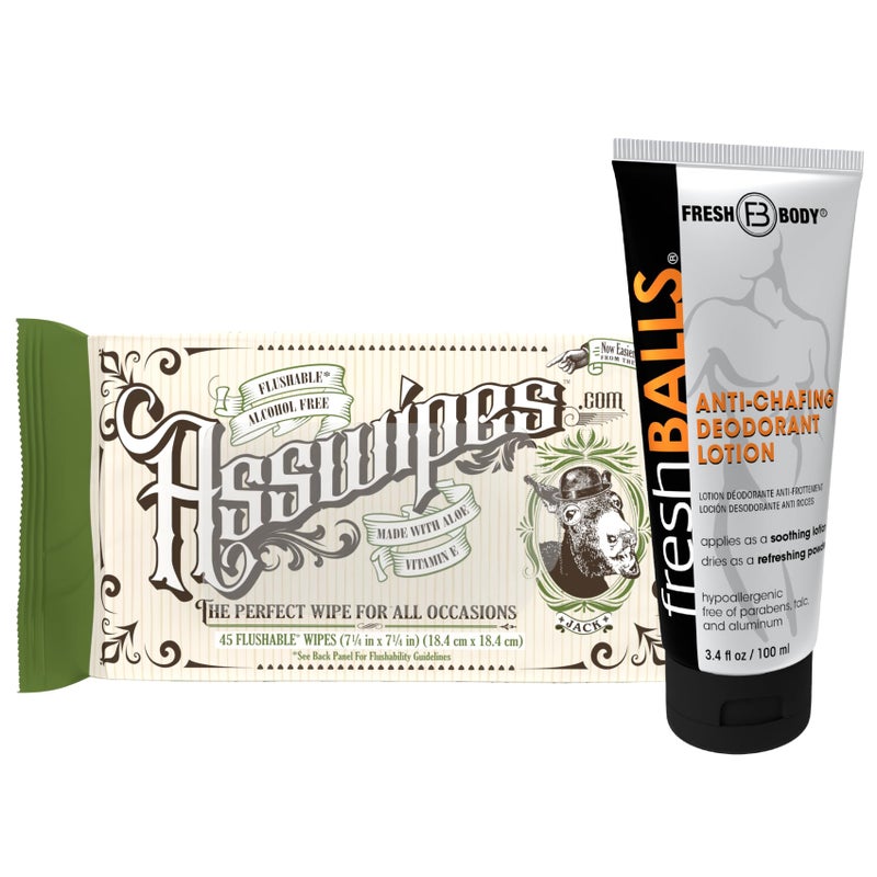 Fresh Body FB BALLS & Asswipes Ultimate Pack for Men - Cleaning Hygiene Flushable Wipes with Aloe and Vitamin E - The all over Hygiene Wipe! Alcohol, Paraben and Fragrance FREE for Sensitive Skin - Image 1
