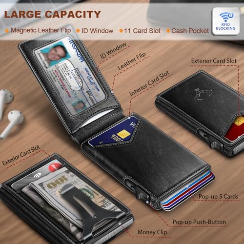 BULLIANT Men Wallet,Money Clip Wallet Slim For Gift Men 9Cards-Metal Credit Card Case in Magnetic Leather Flip - Image 2