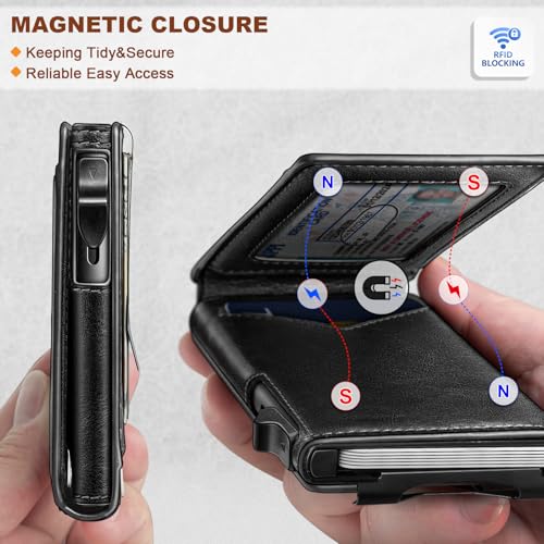 BULLIANT Men Wallet,Money Clip Wallet Slim For Gift Men 9Cards-Metal Credit Card Case in Magnetic Leather Flip - Image 3